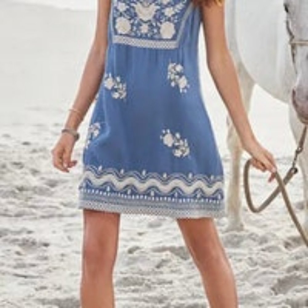 Johnny Was Blue Embroidered Midi Dress